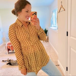 Rachel Comey Yellow Geometric Ramie Long Sleeve Blouse 4